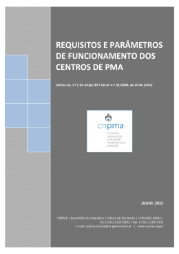 Requisitos e parâmetros de funcionamento dos centros de PMA