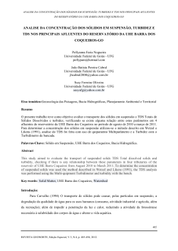 analise da concentra&ccedil;&atilde;o dos s&oacute;lidos em suspens&atilde;o, turbidez e tds