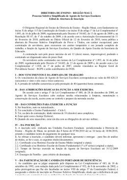 DIRETORIA DE ENSINO – REGIÃO MAUÁ Processo Seletivo