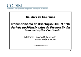Apresenta&ccedil;&atilde;o Per&iacute;odo de Sil&ecirc;ncio antes da Divulga&ccedil;&atilde;o das