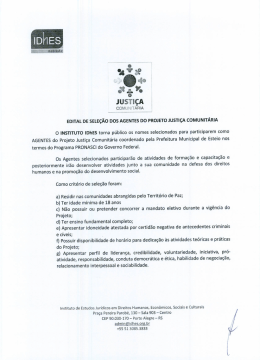 EDITAL DE sELE&ccedil;&Atilde;o Dos AG ENTEs oo PROJETO JUSTI&Ccedil;A