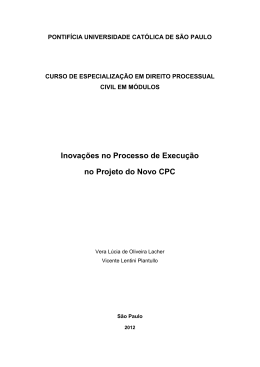 Inova&ccedil;&otilde;es no Processo de Execu&ccedil;&atilde;o no Projeto do Novo CPC