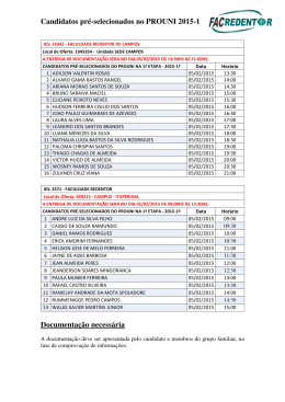 Candidatos pré-selecionados 1ª etapa PROUNI 2015-1