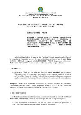 PROGRAMA DE ASSIST&Ecirc;NCIA ESTUDANTIL DA UNIVASF