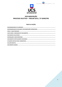 documenta&ccedil;&atilde;o processo seletivo &ndash; prouni 2015 / 2&ordm; semestre