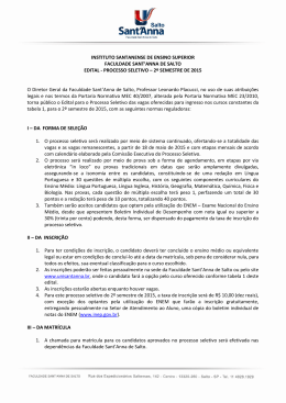 Edital do Processo Seletivo para o 2&ordm; semestre de 2015