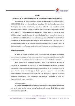 EDITAL PROCESSO DE SELE&Ccedil;&Atilde;O PARA BOLSAS