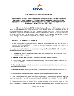 EDITAL PROCESSO SELETIVO / 1&ordm; SEMESTRE 2016