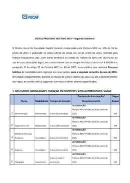 EDITAL PROCESSO SELETIVO 2015 &ndash; Segundo