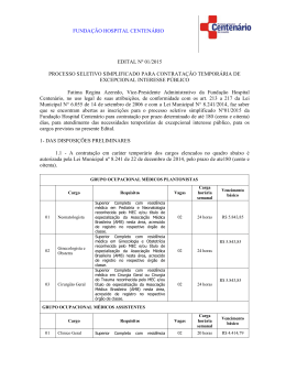 funda&ccedil;&atilde;o hospital centen&aacute;rio edital n&ordm; 01/2015 processo seletivo