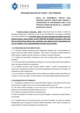 PROCESSO SELETIVO N&ordm; 01/2015 &ndash; UPA TRAPICHE