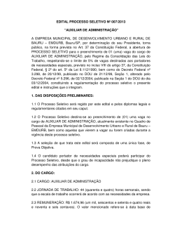 EDITAL PROCESSO SELETIVO N&ordm; 007/2013 &ldquo;AUXILIAR
