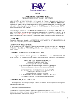 EDITAL PROCESSO LICITAT&Oacute;RIO N&ordm; 06/2013 PREG&Atilde;O