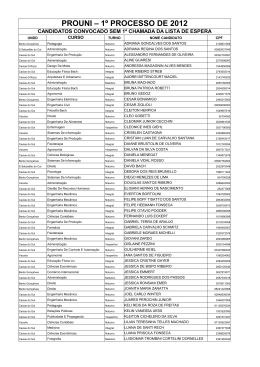PROUNI &ndash; 1&ordm; PROCESSO DE 2012
