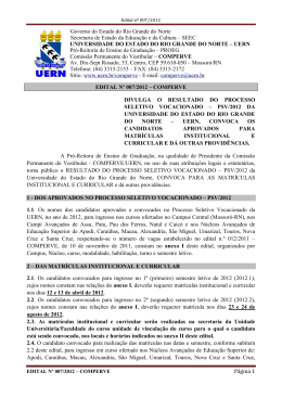 EDITAL N&ordm; 007 2012 - RESULTADO DO PSV 2012