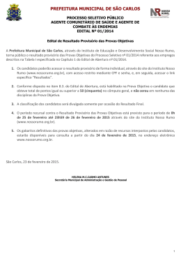 Edital de Resultado Provis&oacute;rio das Provas