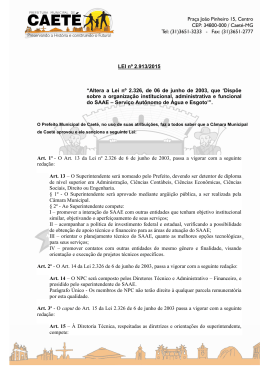 LEI n&ordm; 2.913/2015 &ldquo;Altera a Lei n&ordm; 2.326, de 06 de junho de 2003