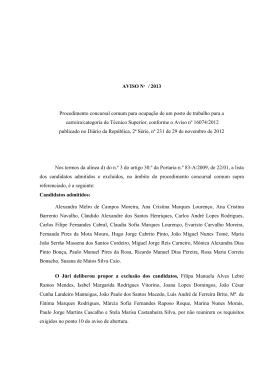 AVISO Nº / 2013 Procedimento concursal comum para ocupação de