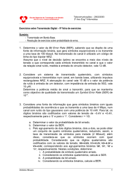 Exerc&iacute;cios sobre Transmiss&atilde;o Digital &ndash; 9&ordf; ficha de exerc&iacute;cios