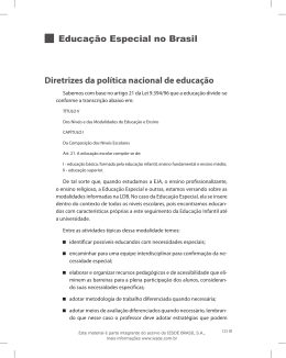 Educação Especial no Brasil Diretrizes da política nacional de