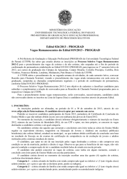 Edital 026/2013 - PROGRAD Vagas Remanescentes do