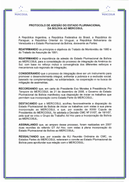 Protocolo de Ades&atilde;o do Estado Plurinacional da Bol&iacute;via