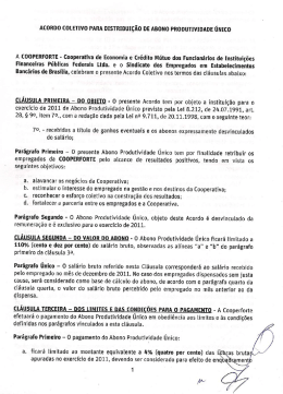 Acordo Coletivo para Distribui&ccedil;&atilde;o de Abono Produtividade &Uacute;nico