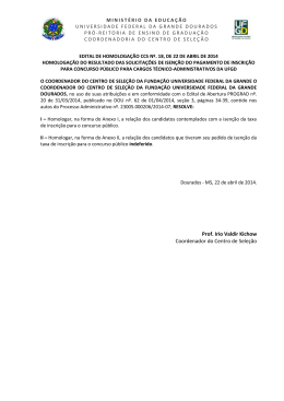 Edital de Homologa&ccedil;&atilde;o CCS n&deg; 18/2014 - Centro de Sele&ccedil;&atilde;o