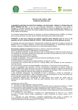 resultado do Exame de Sele&ccedil;&atilde;o 2015