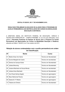 Edital 65/2015 - Resultado Preliminar Auxílio Permanência Ead