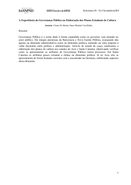 A Experi&ecirc;ncia da Governan&ccedil;a P&uacute;blica na Elabora&ccedil;&atilde;o dos