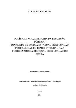 pol&iacute;ticas para melhoria da educa&ccedil;&atilde;o p&uacute;blica: o projeto de