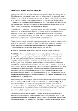 Desafios do Servi&ccedil;o Social na Educa&ccedil;&atilde;o