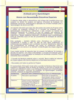 Avalia&ccedil;&atilde;o para a Aprendizagem e Alunos com Necessidades