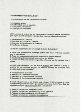 1) Qual dos seguintes NAQ faz parte da qualidade?