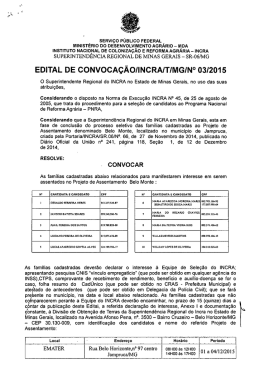 Edital para manifestar interesse no Assentamento Belo Monte