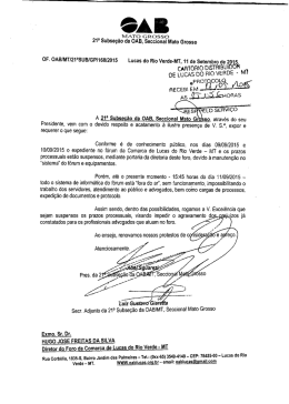 ÿþOFICIO DA OAB PARA SUSPENSÃO DOS PRAZOS