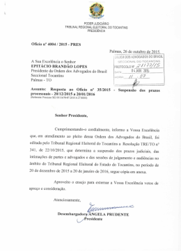 Palmas, 26 de outubro de 2015. - OAB-TO