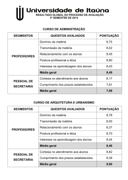 Resultado Global do Processo de Avalia&ccedil;&atilde;o do 2o Semestre de 2014