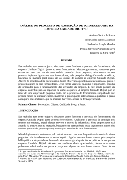 An&aacute;lise do Processo de Aquisi&ccedil;&atilde;o de Fornecedores da