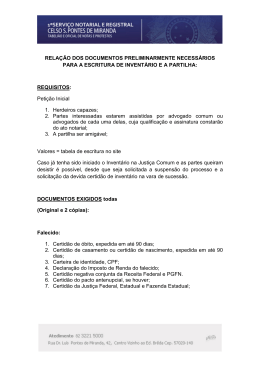Documentos exigidos para Invent&aacute;rio e Partilha