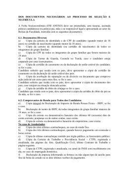 dos documentos necess&aacute;rios ao processo de sele&ccedil;&atilde;o e matr&iacute;cula
