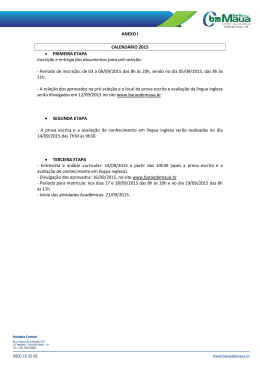 ANEXO I CALENDÁRIO 2015 • PRIMEIRA ETAPA Inscrição e