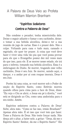 Esp&iacute;ritos Sedutores Contra a Palavra de Deus