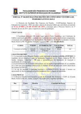 EDITAL N&ordm; 06/2015 DAS INSCRI&Ccedil;&Otilde;ES DO CONCURSO