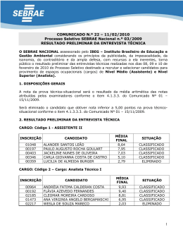 11/02/2010 Processo Seletivo SEBRAE Nacional n.&ordm; 03/2009