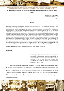AS PRIMEIRAS ESCOLAS DE S&Atilde;O JOS&Eacute; DOS PINHAIS