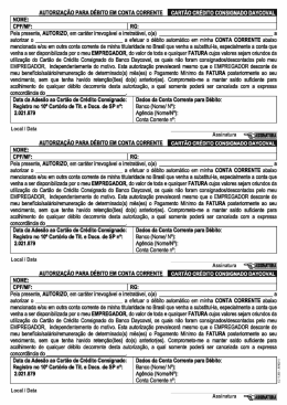 autoriza ão para débito em conta corrente cartão crédito consignado
