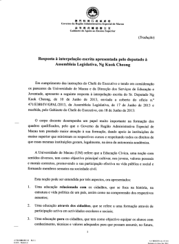 Resposta &agrave; interpela&ccedil;&atilde;o escrita apresentada pelo deputado &agrave;
