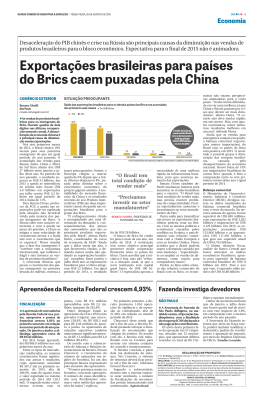 Exportações brasileiras para países do Brics caem puxadas